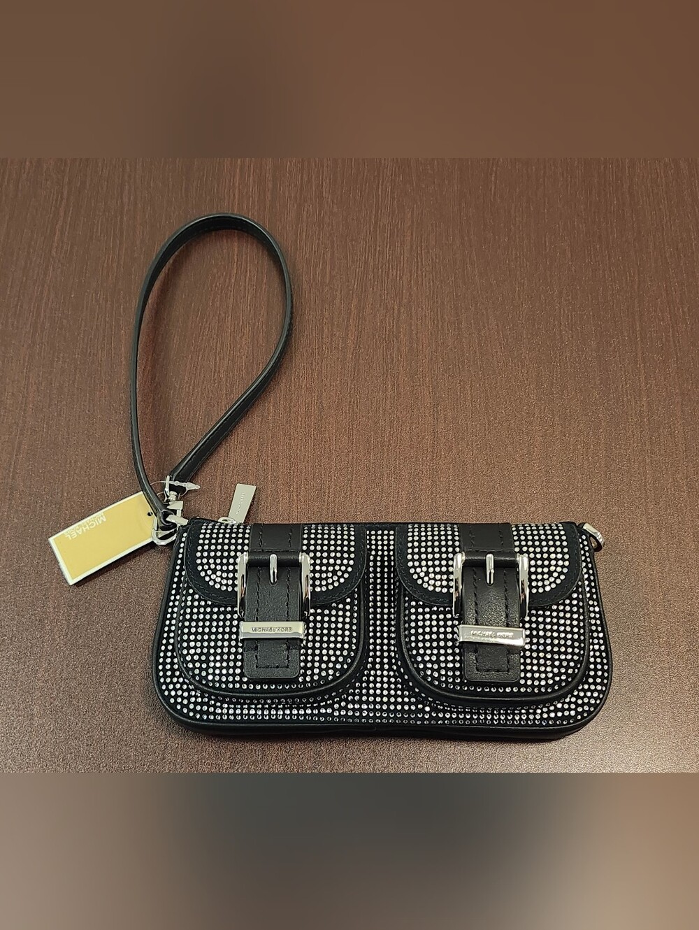 NWT Michael Kors Black Small Bling Zoe Crystal Pochette ***LIGHT SCRATCHES***